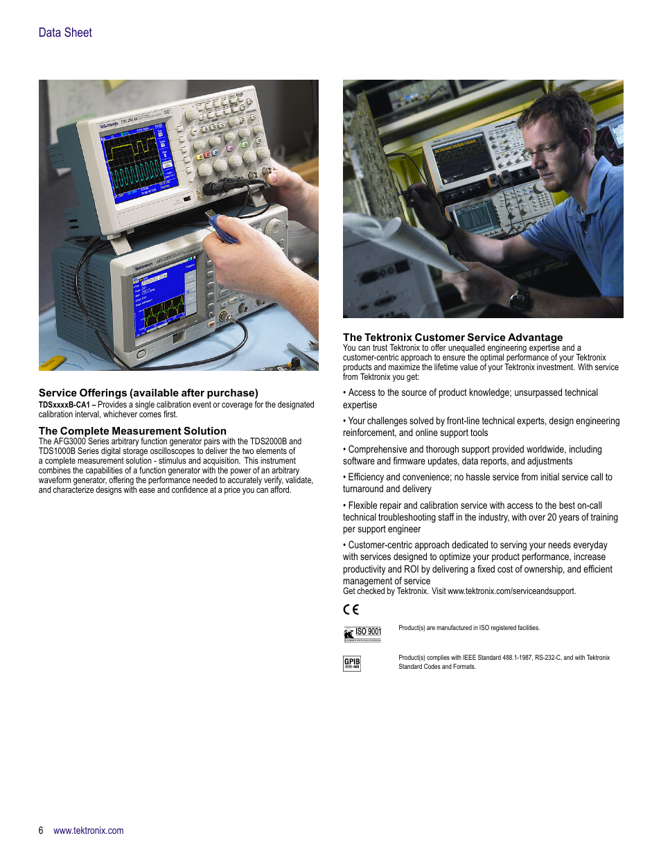 Service offerings (available after purchase), The complete measurement solution, The tektronix customer service advantage | Data sheet | Atec Tektronix-TDS1000B-2000B Series User Manual | Page 6 / 8