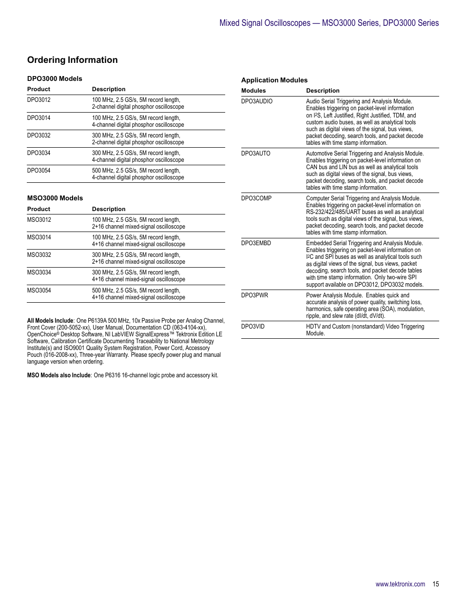 Ordering information | Atec Tektronix-DPO3000 Series User Manual | Page 15 / 18