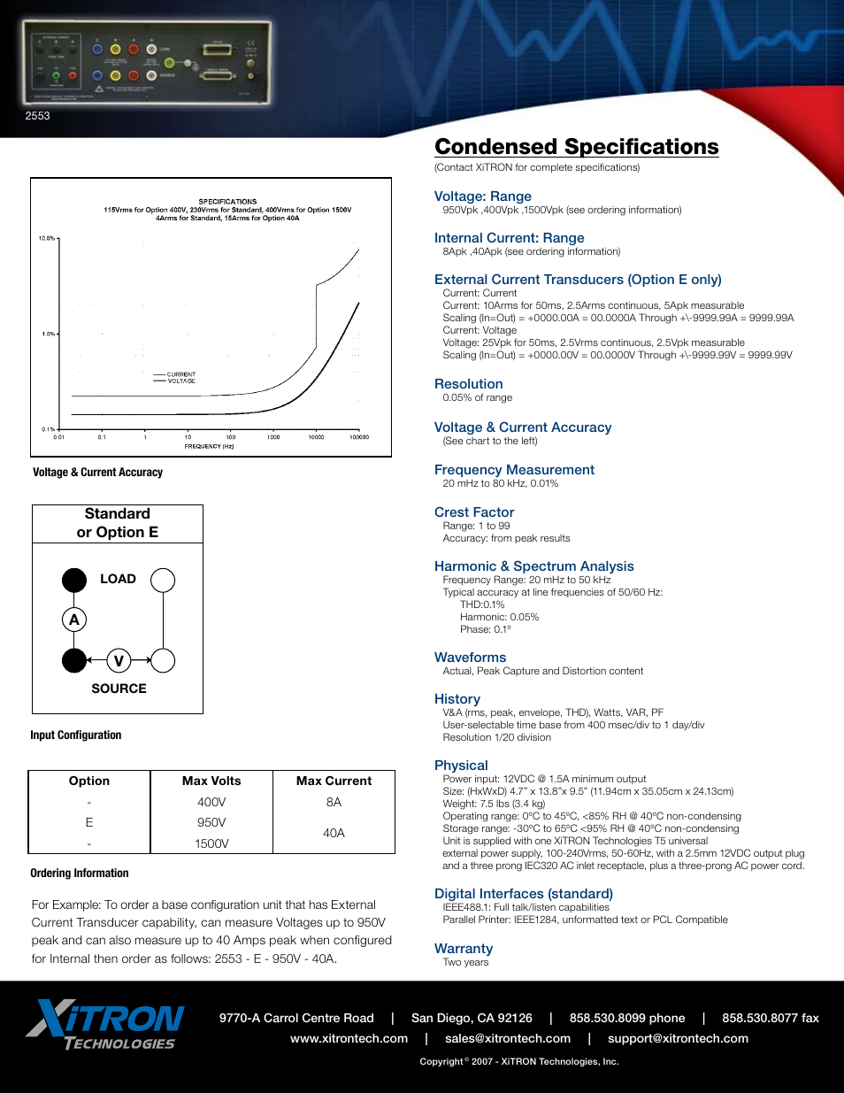 Condensed specifications | Atec Xitron-2553 User Manual | Page 2 / 2