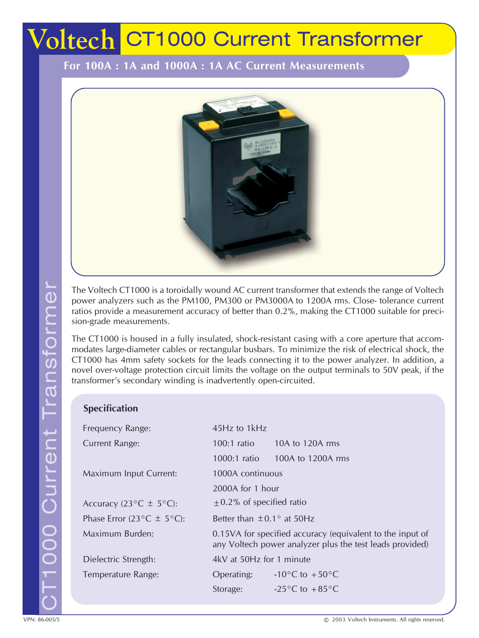 Atec Voltech-CT1000 User Manual | 2 pages