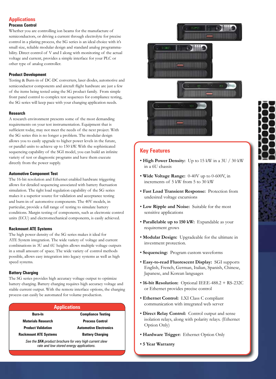 Applications and key features, Key features | Atec Sorensen-SG Series User Manual | Page 3 / 4