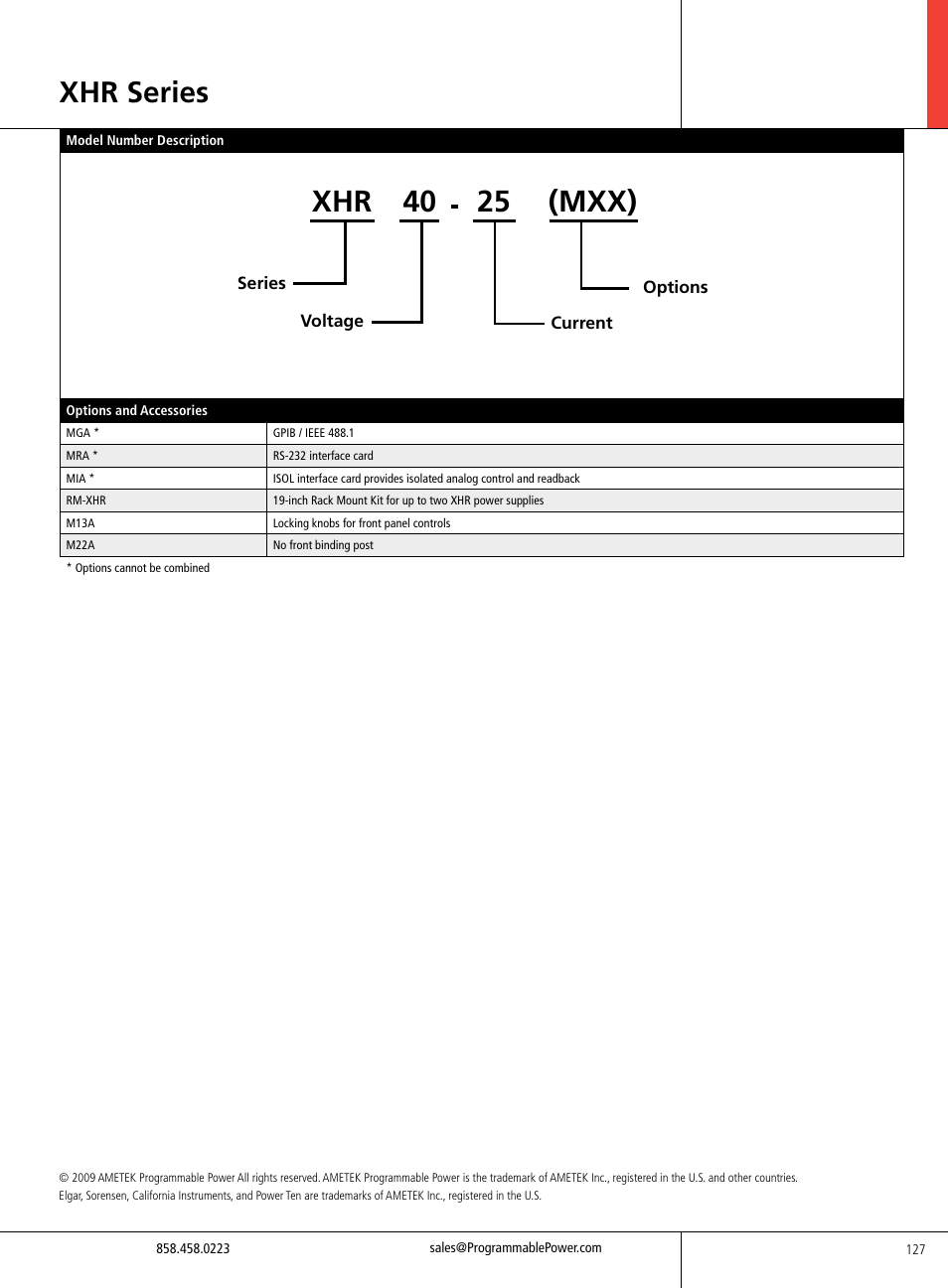 Xhr 40, Mxx), Xhr series | Atec Xantrex-XHR Series User Manual | Page 5 / 6