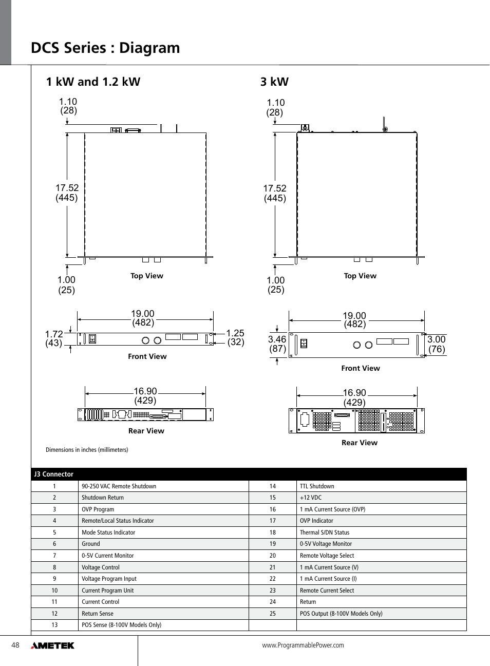 Dcs series : diagram, 1 kw and 1.2 kw 3 kw | Atec Sorensen-DCS Series User Manual | Page 6 / 8