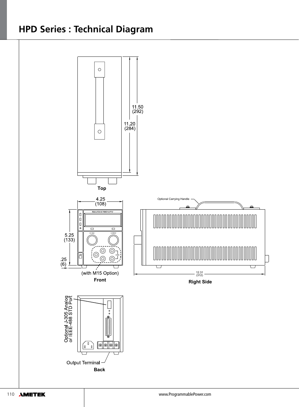 Hpd series : technical diagram | Atec Sorensen-HPD Series User Manual | Page 4 / 6