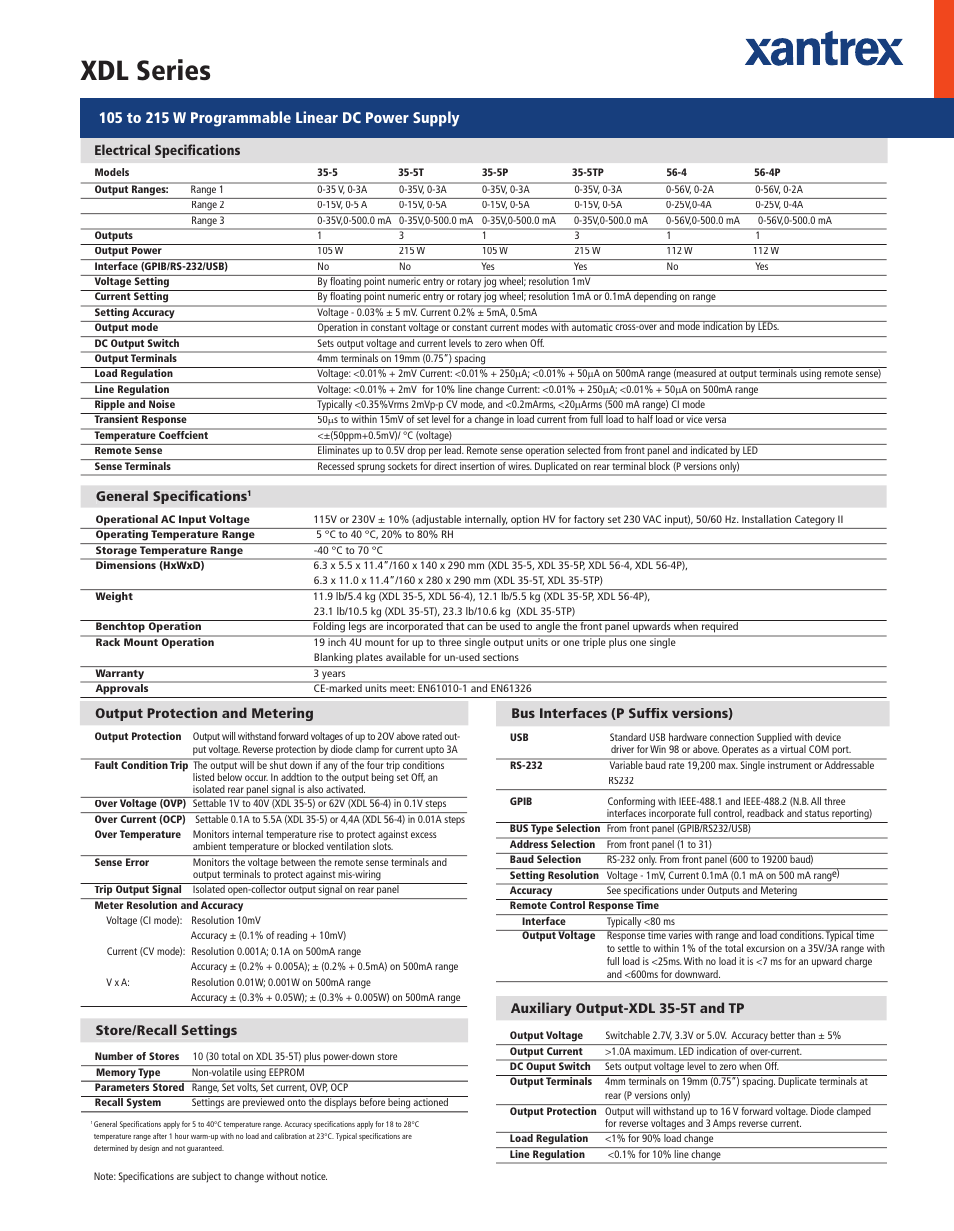 Xdl series | Atec Xantrex-XDL Series User Manual | Page 2 / 2
