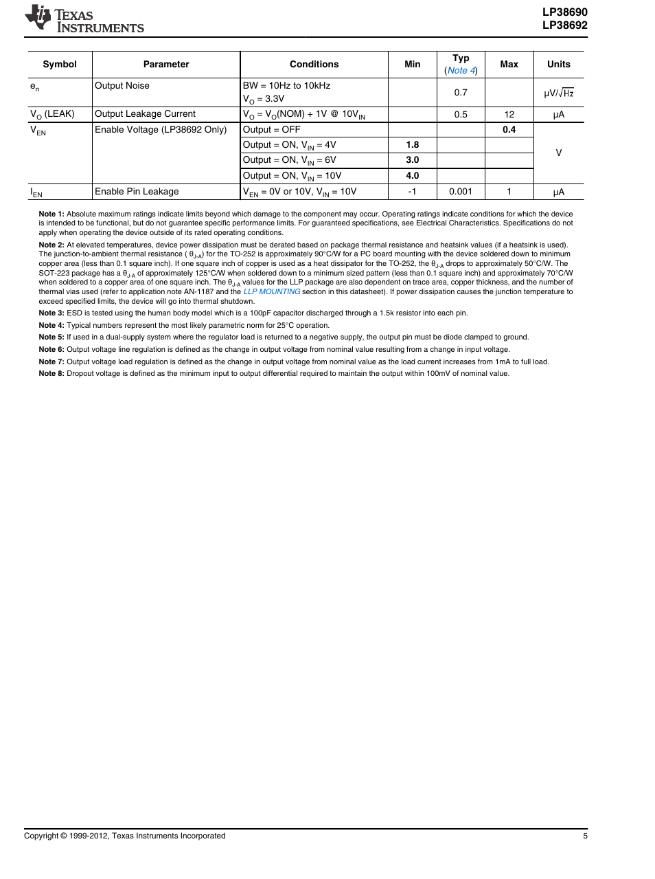 Note 1, Esd rating, Note 3 | Note 2, Note 4, Note 6, Note 7, Note 8 | Atec Superior-Electric-L116b User Manual | Page 5 / 18