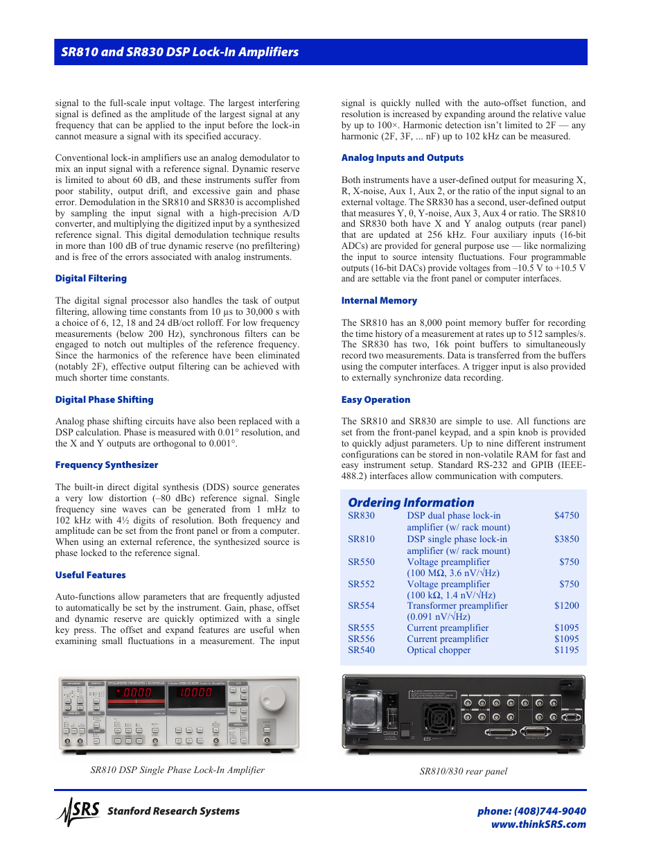 Ordering information | Atec Stanford-Research-SR810-SR830 User Manual | Page 2 / 3