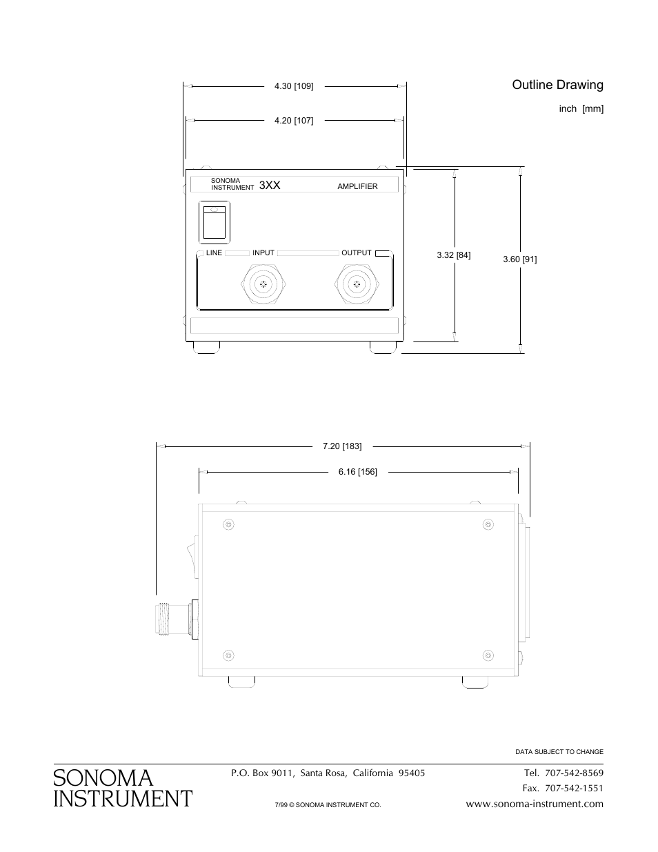 Sonoma instrument, Outline drawing | Atec Sonoma-310B User Manual | Page 3 / 3