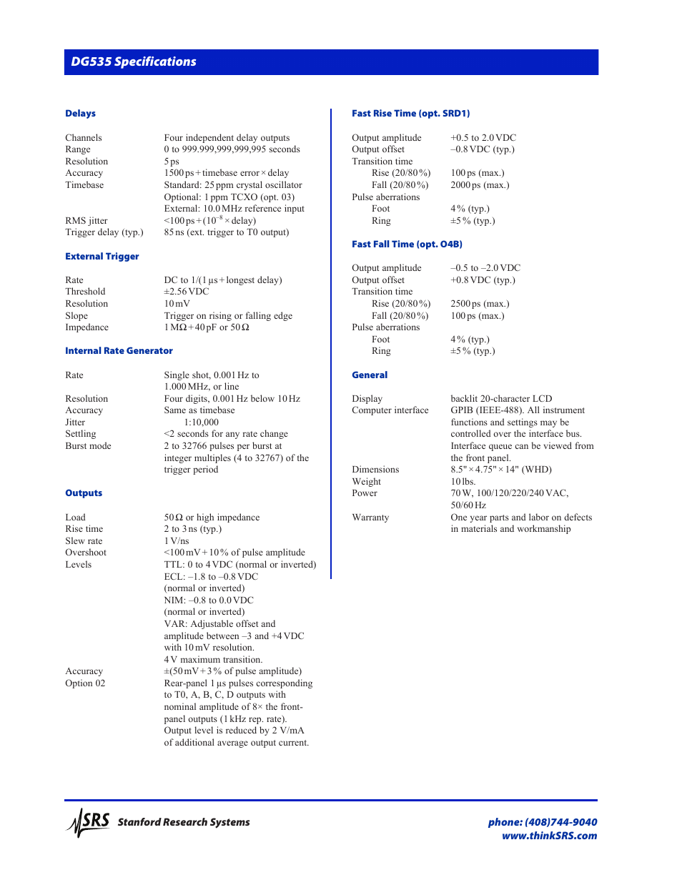Dg535 specifications | Atec Stanford-DG535 User Manual | Page 4 / 4
