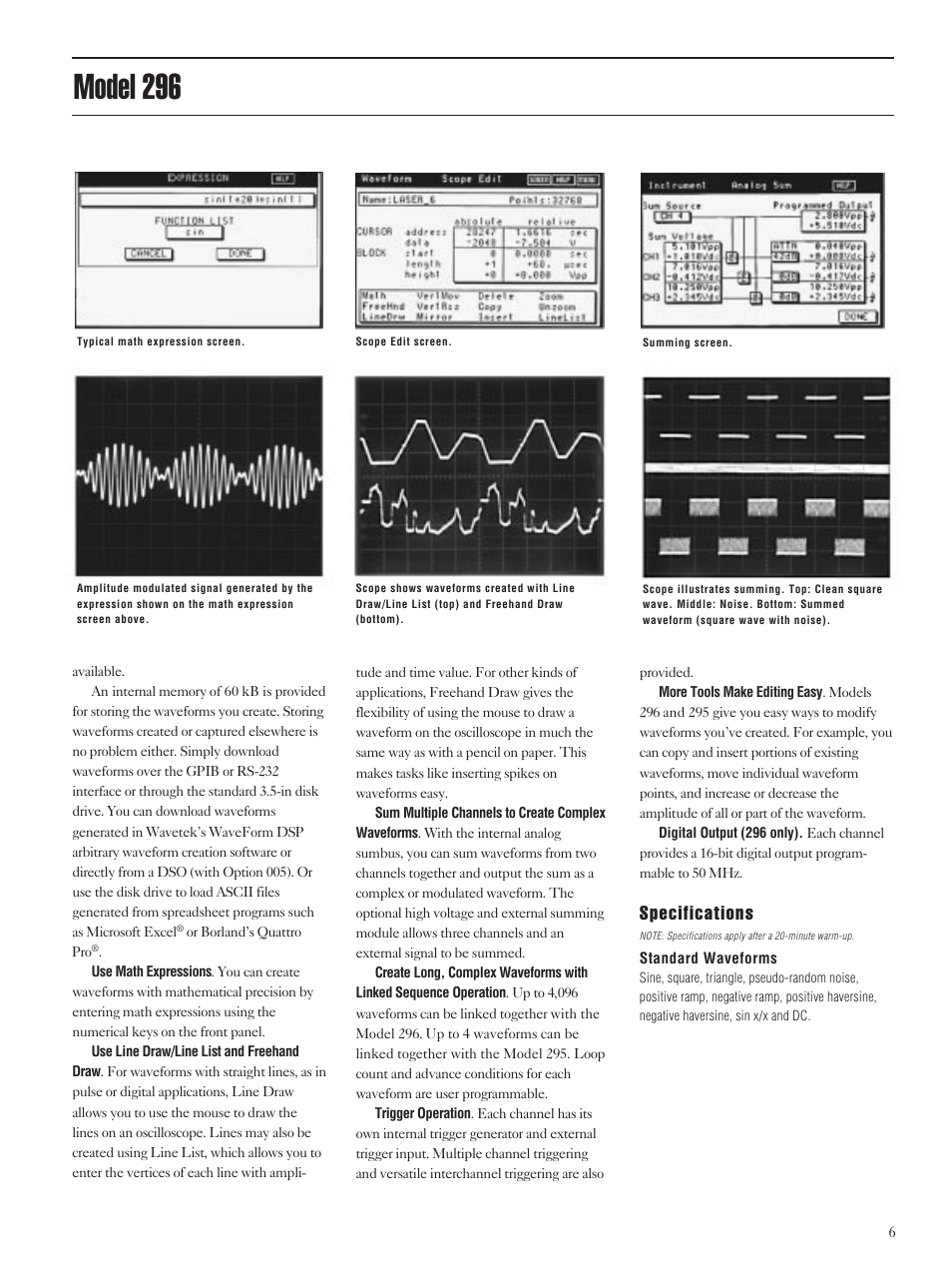 Model 296, Specifications | Atec Wavetek-295-296 User Manual | Page 2 / 5