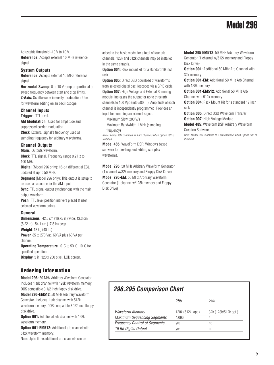 Model 296, Ordering information | Atec Wavetek-295-296 User Manual | Page 5 / 5