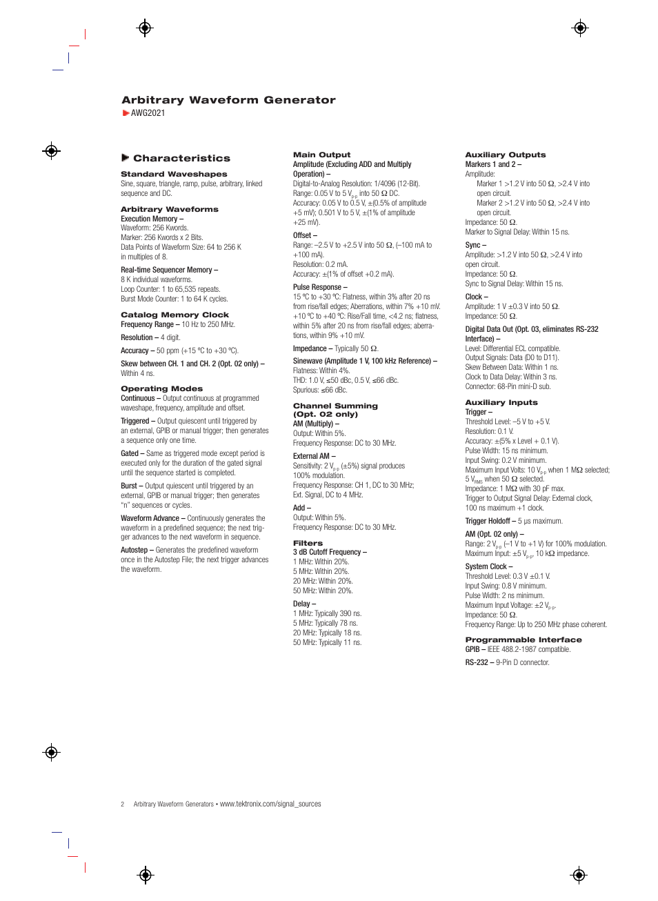 Arbitrary waveform generator | Atec Tektronix-AWG2021 User Manual | Page 2 / 4