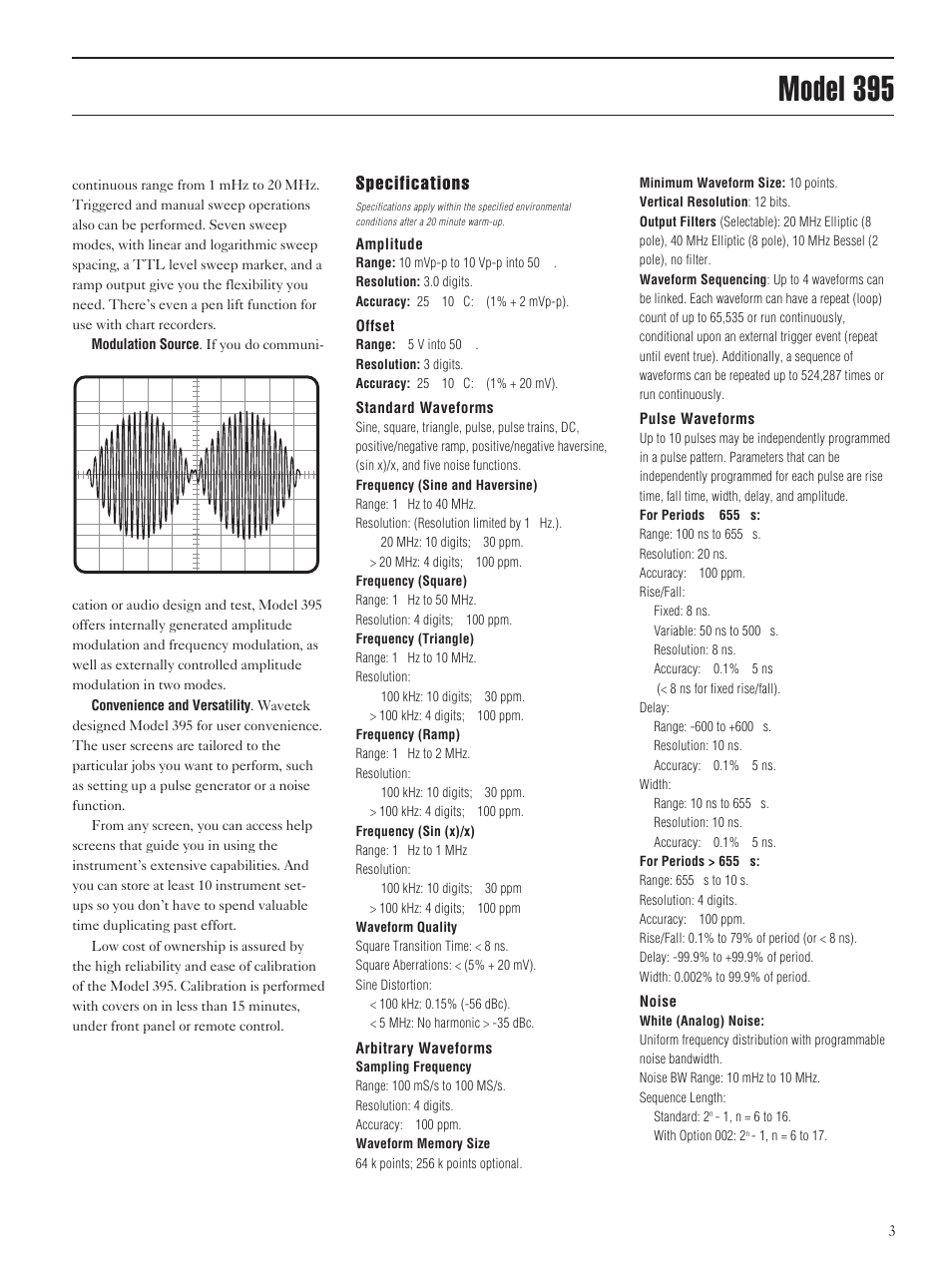 Atec Wavetek-395 User Manual | 2 pages