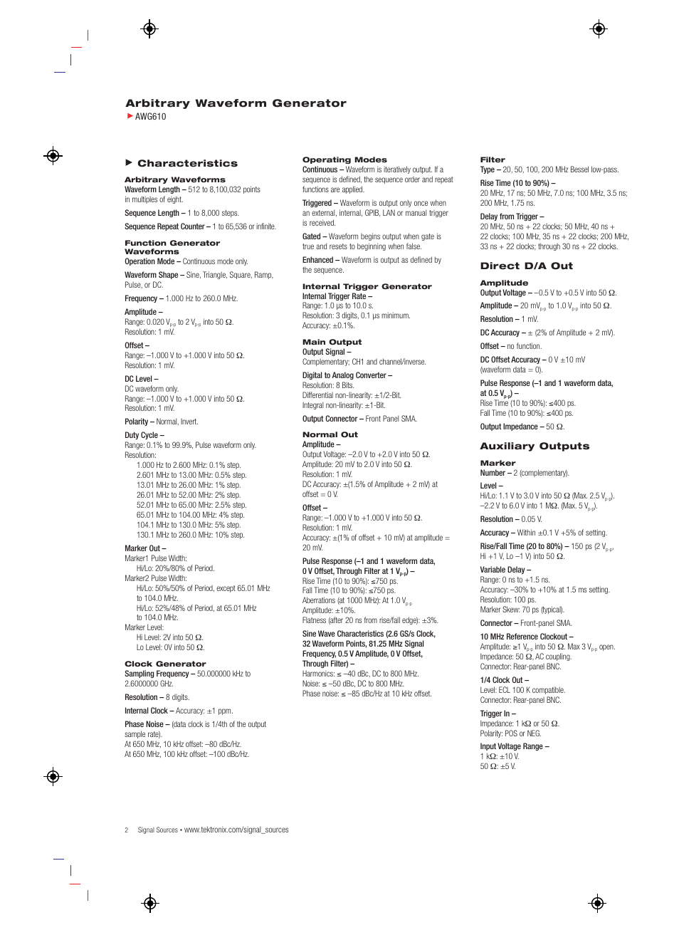 Arbitrary waveform generator | Atec Tektronix-AWG610 User Manual | Page 2 / 4