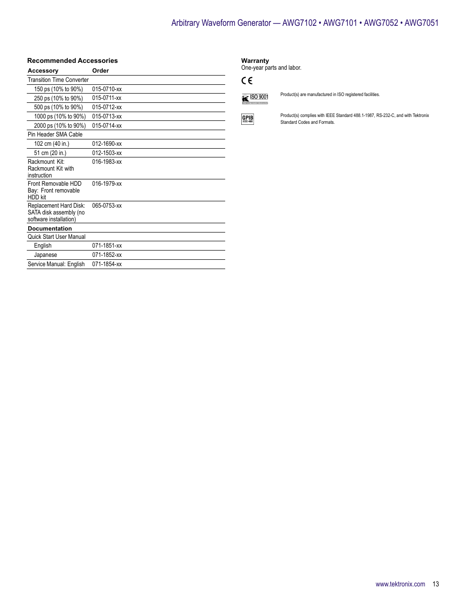 Warranty | Atec Tektronix-AWG7000 Series User Manual | Page 13 / 14