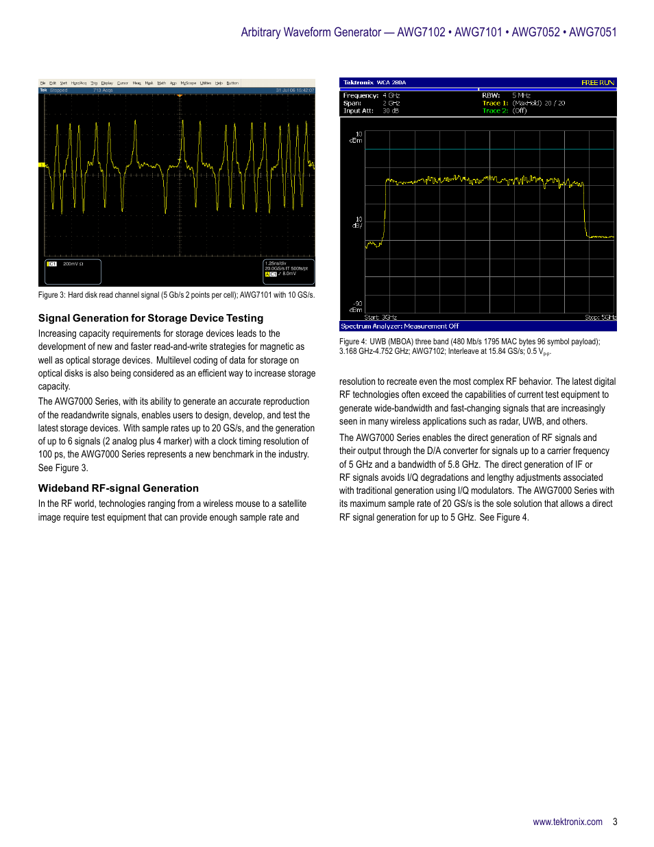 Signal generation for storage device testing, Wideband rf-signal generation | Atec Tektronix-AWG7000 Series User Manual | Page 3 / 14