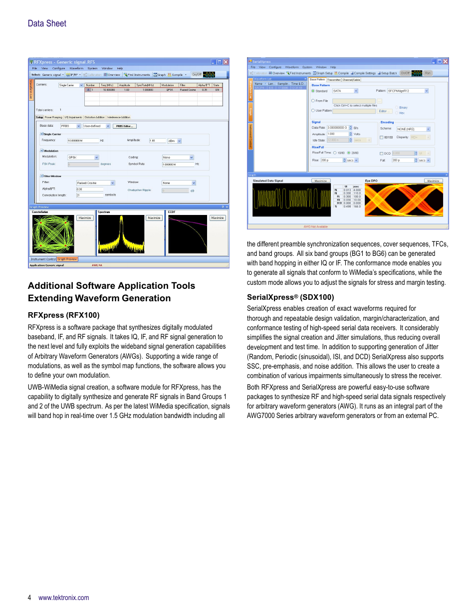 Rfxpress (rfx100), Serialxpress ® (sdx100) | Atec Tektronix-AWG7000 Series User Manual | Page 4 / 14