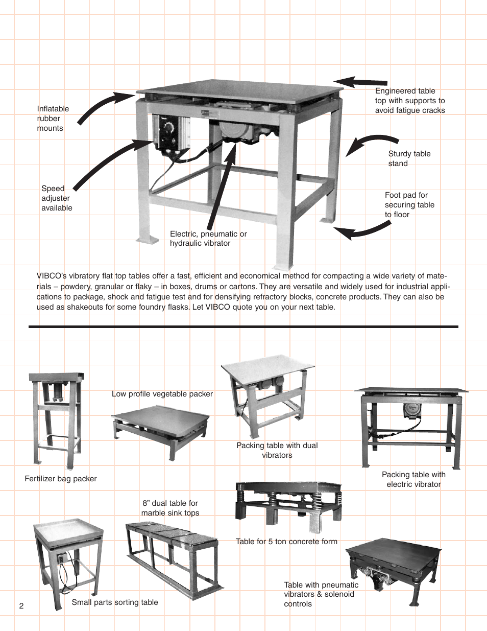 Flat top tables, A design to meet every need, Heavy duty | Atec Vibco-Vibrating-Tables User Manual | Page 2 / 8