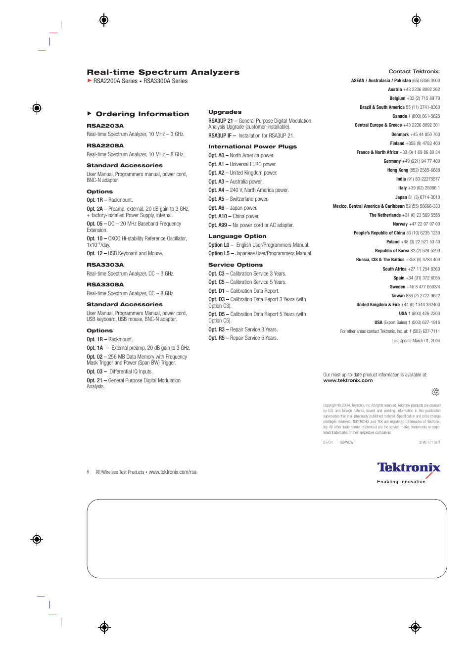 Real-time spectrum analyzers | Atec Tektronix-RSA3303A-308A User Manual | Page 8 / 8