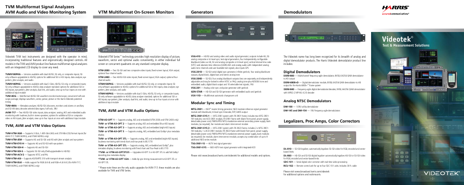 Videotek, Generators, Test & measurement solutions | Digital demodulators, Analog ntsc demodulators, Modular sync and timing, Tvm, avm and vtm audio options, Tvm, avm and vtm video options | Atec Videotek-DM-154 Series User Manual | Page 8 / 10