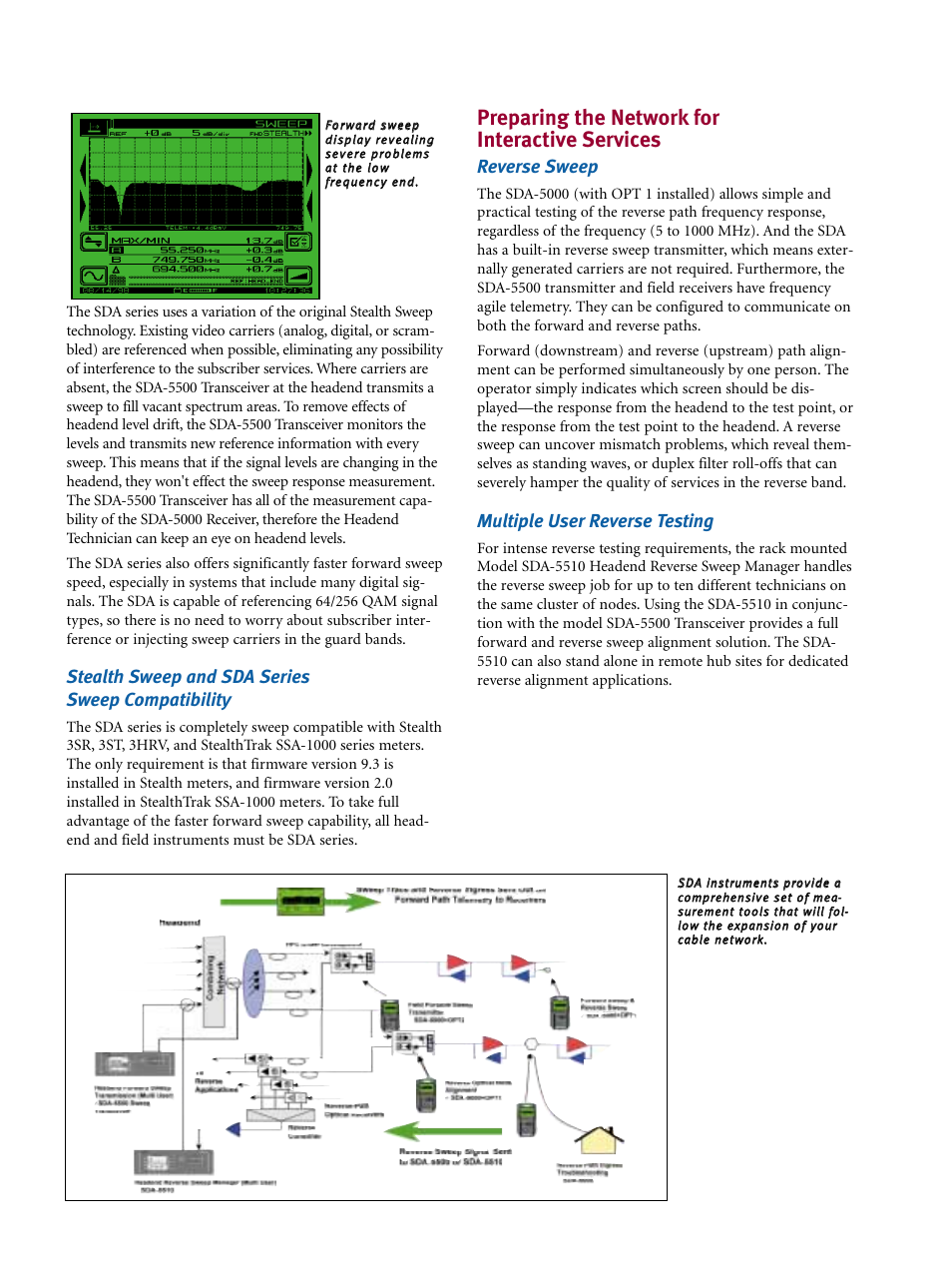 Preparing the network for interactive services, Stealth sweep and sda series sweep compatibility, Reverse sweep | Multiple user reverse testing | Atec Wavetek-SDA-5000-5500-5510 User Manual | Page 2 / 12