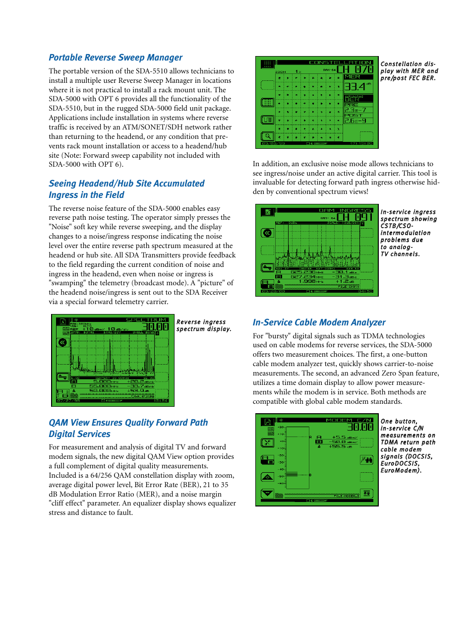 Portable reverse sweep manager, In-service cable modem analyzer | Atec Wavetek-SDA-5000-5500-5510 User Manual | Page 3 / 12