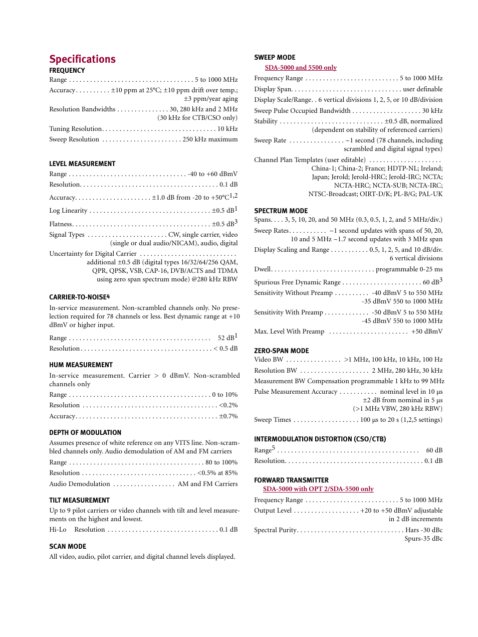 Specifications | Atec Wavetek-SDA-5000-5500-5510 User Manual | Page 9 / 12