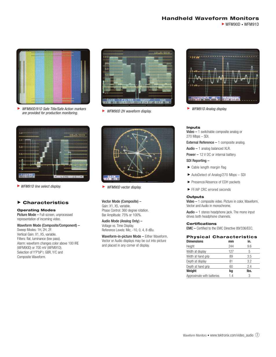 Handheld waveform monitors | Atec Tektronix-WFM90D-WFM91D User Manual | Page 3 / 4