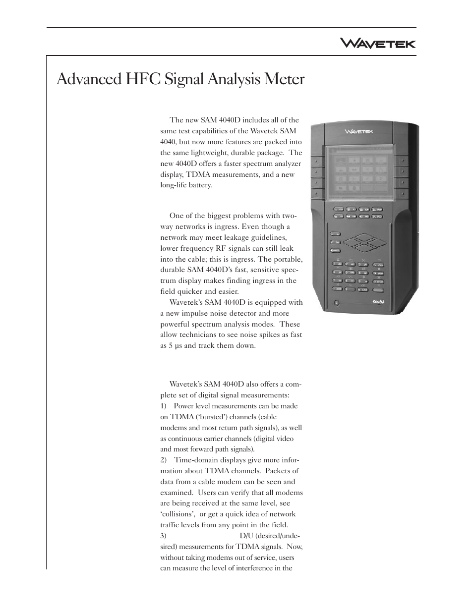 Atec Wavetek-JDSU-SAM-4040D User Manual | 4 pages