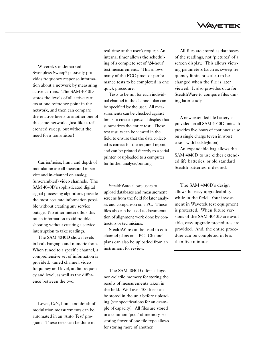 Operational specifications level measurement, Tilt measurement | Atec Wavetek-JDSU-SAM-4040D User Manual | Page 3 / 4