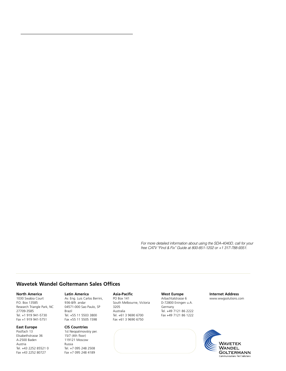 Wavetek wandel goltermann sales offices | Atec Wavetek-JDSU-SDA-4040D User Manual | Page 8 / 8