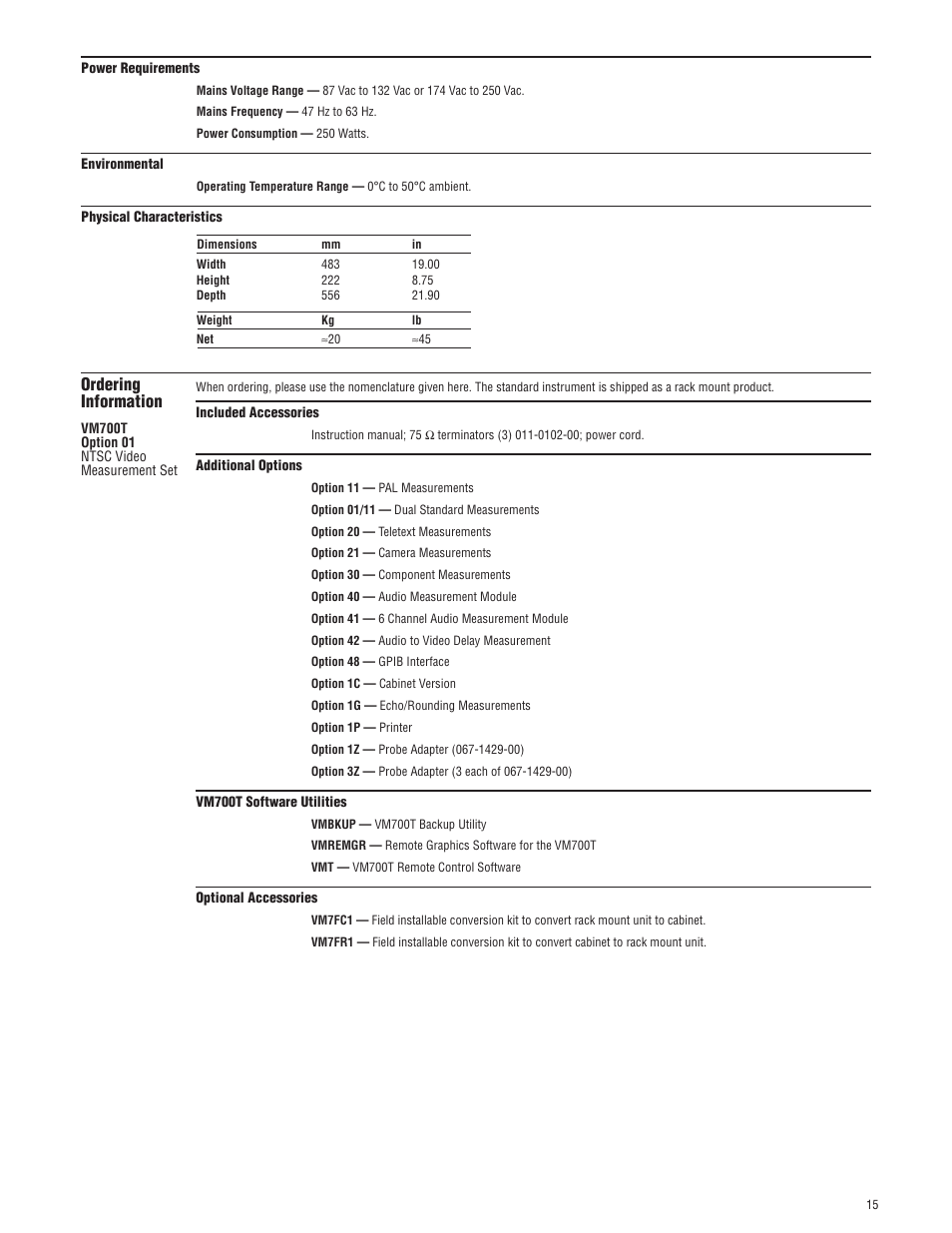 Ordering information | Atec Tektronix-VM700T User Manual | Page 15 / 16