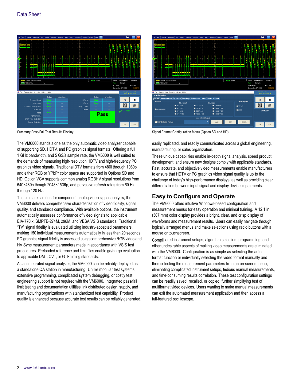 Easy to configure and operate, Data sheet | Atec Tektronix-VM6000 User Manual | Page 2 / 28