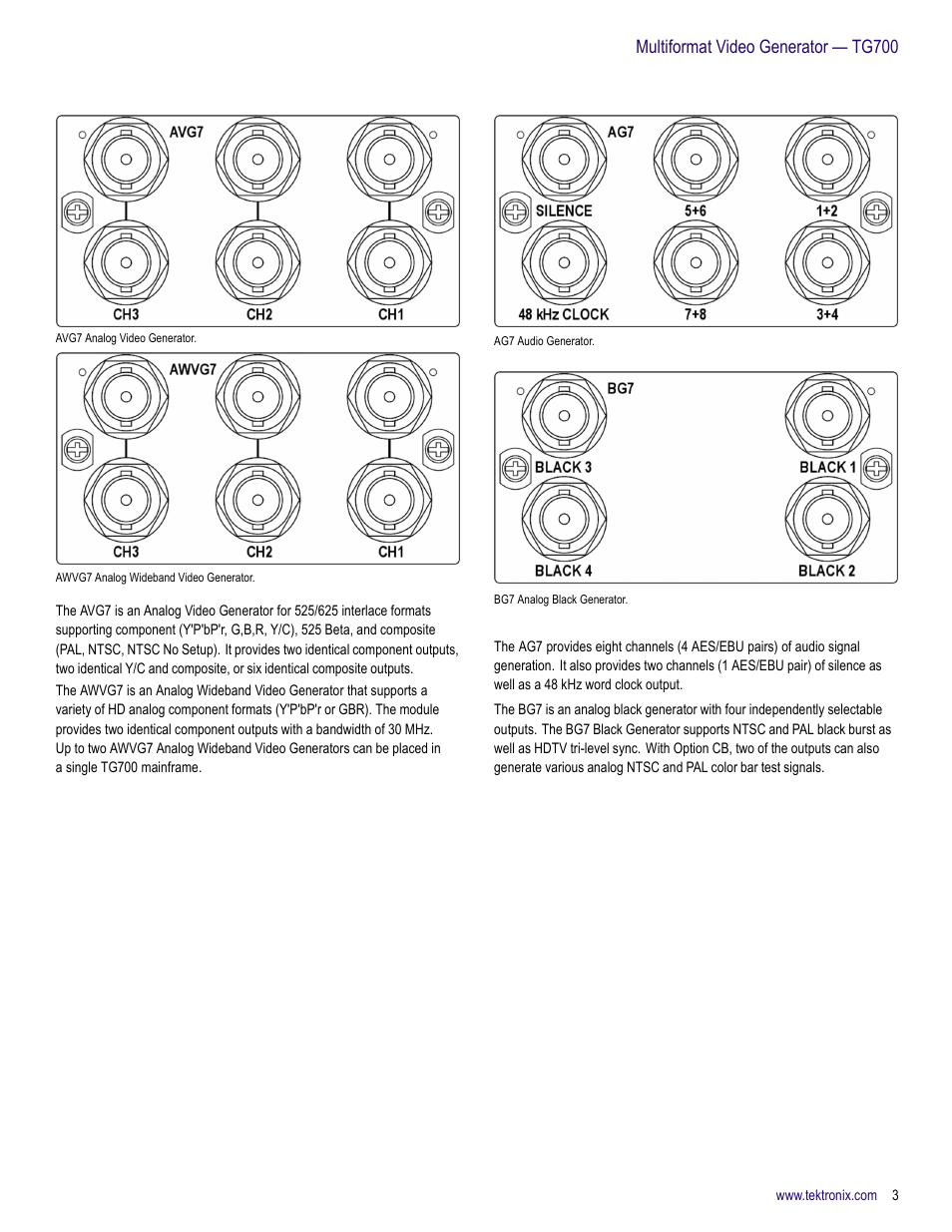 Multiformat video generator — tg700 | Atec Tektronix-TG700 User Manual | Page 3 / 16