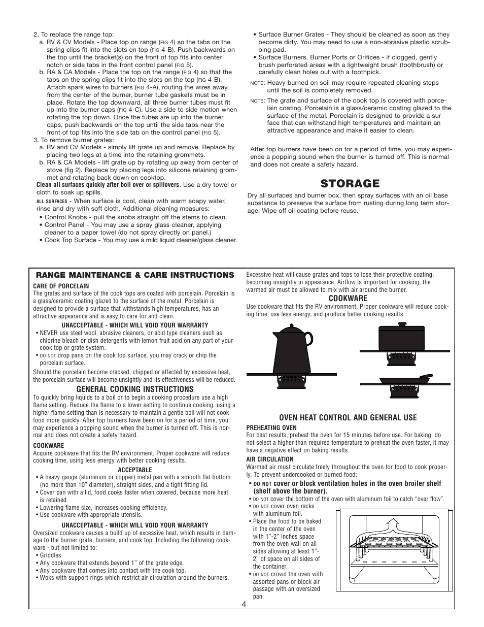 Storage | atwood LP GAS RANGE & SLIDE-IN COOKTOPS RV, CV, RA, CA (34) User Manual | Page 4 / 8