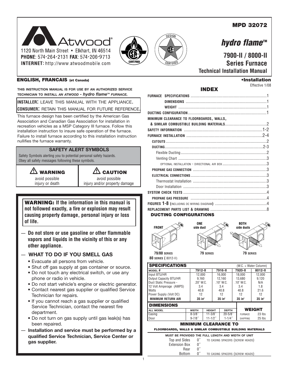 atwood 8000-II Series Furnace User Manual | 5 pages