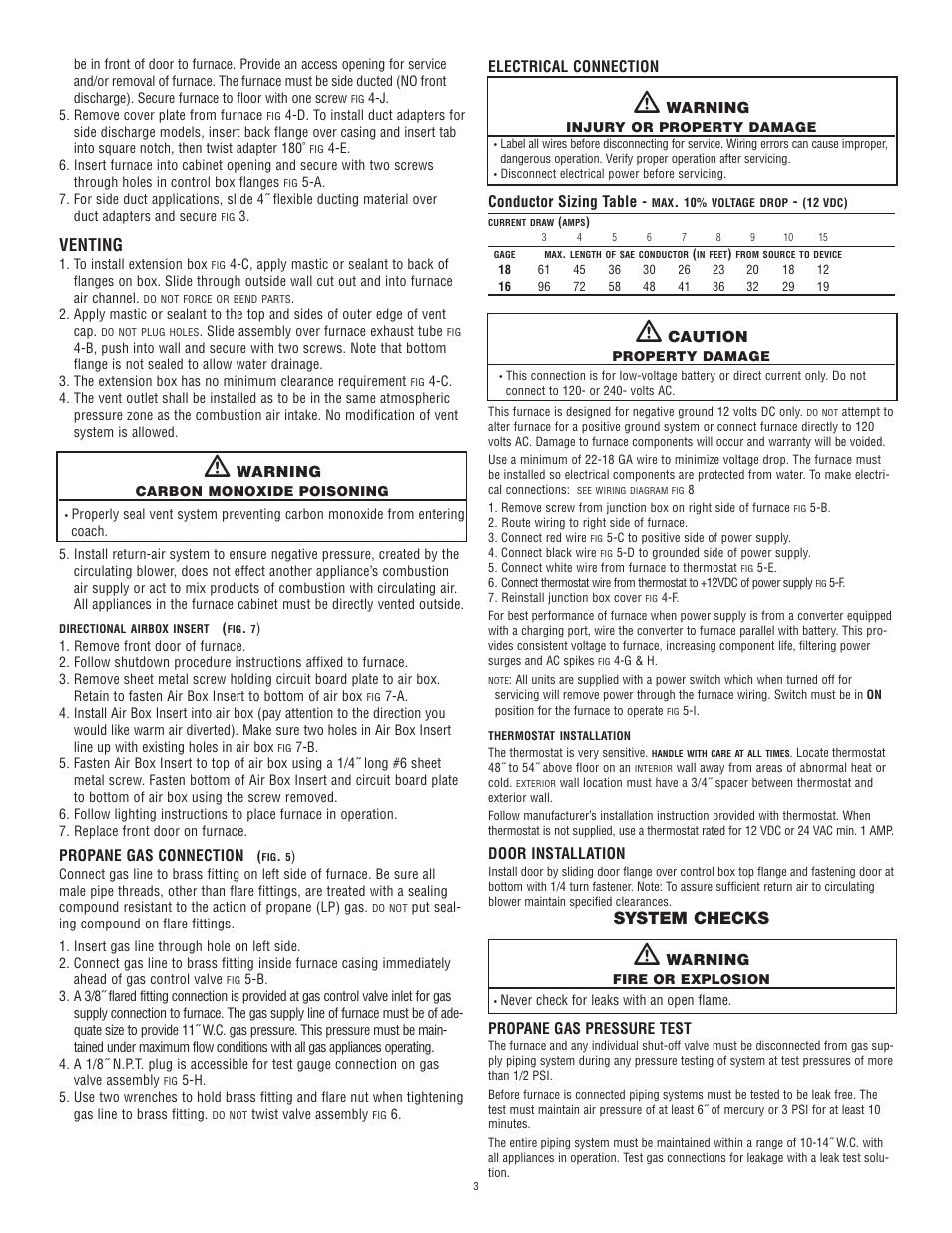 Venting, System checks | atwood 8000-II Series Furnace User Manual | Page 3 / 5