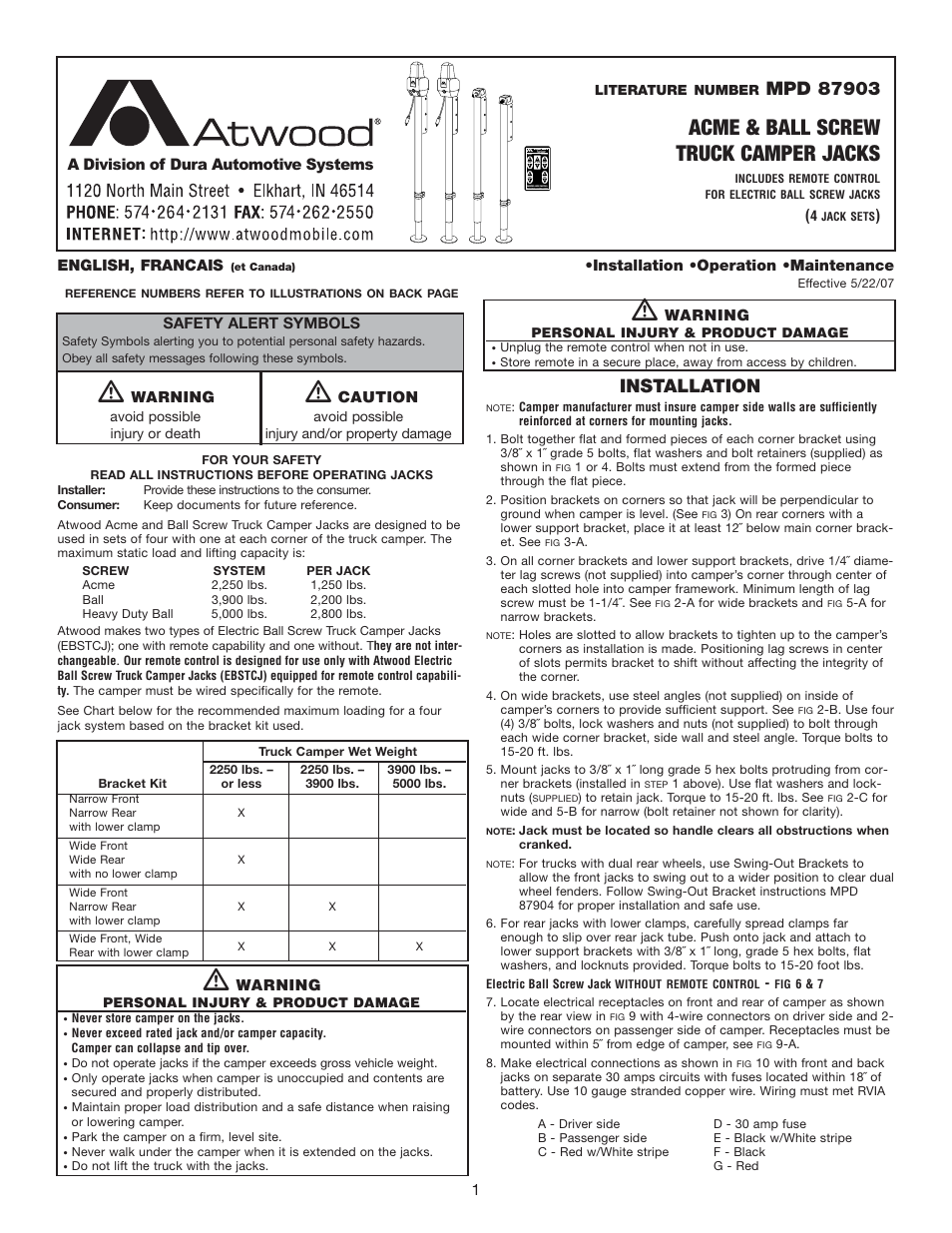 atwood Truck Camper Jacks User Manual | 4 pages