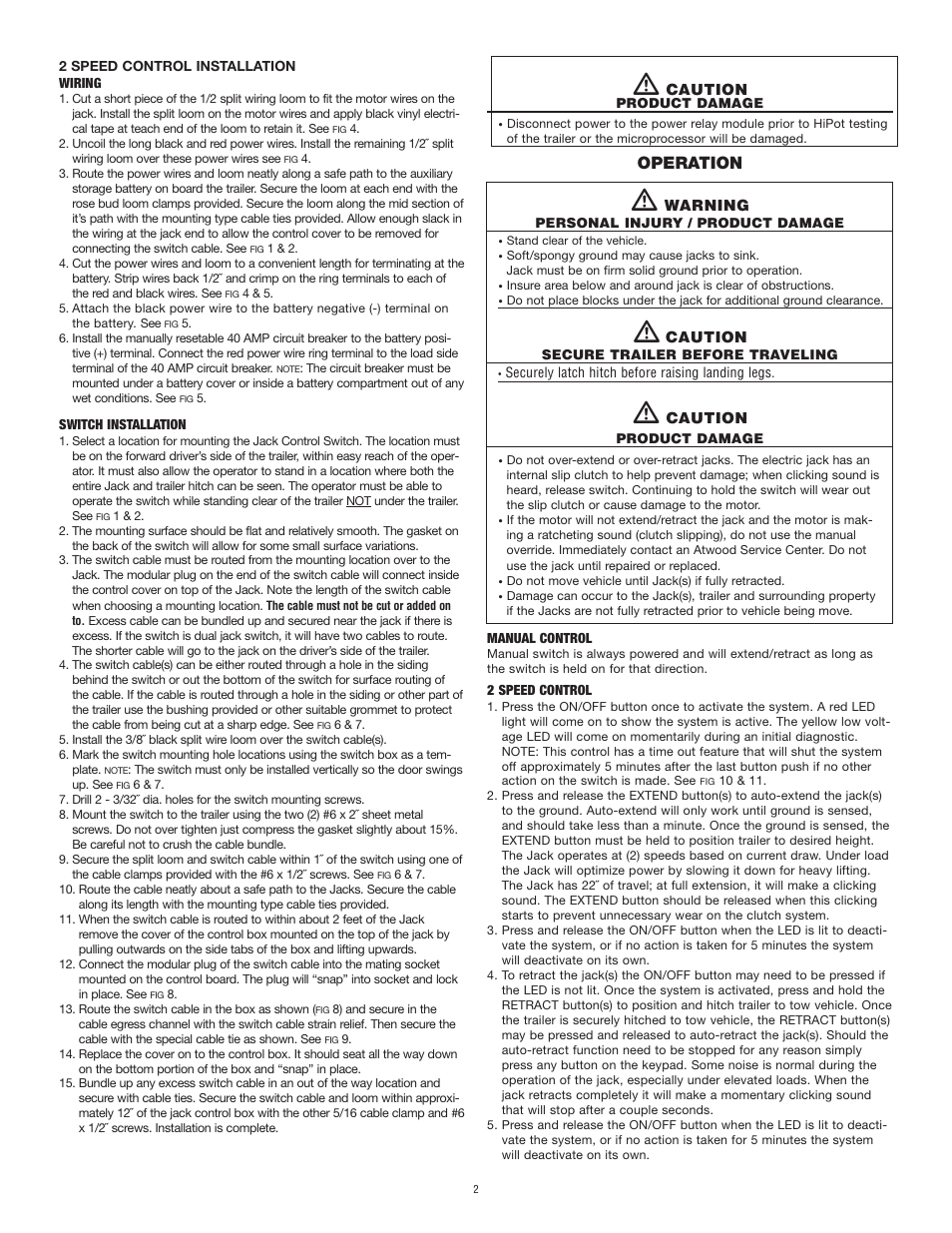 Operation | atwood Single and Dual Mount Motorized Jack System User Manual | Page 2 / 5