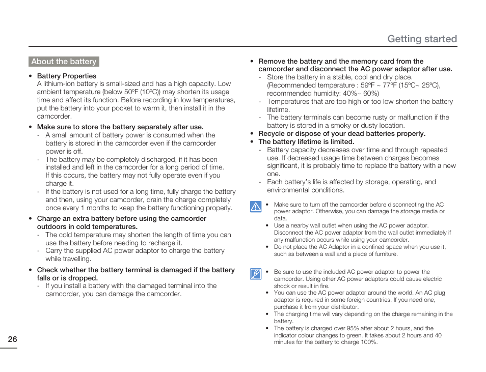 Getting started | Samsung HMX-H405BP User Manual | Page 26 / 121