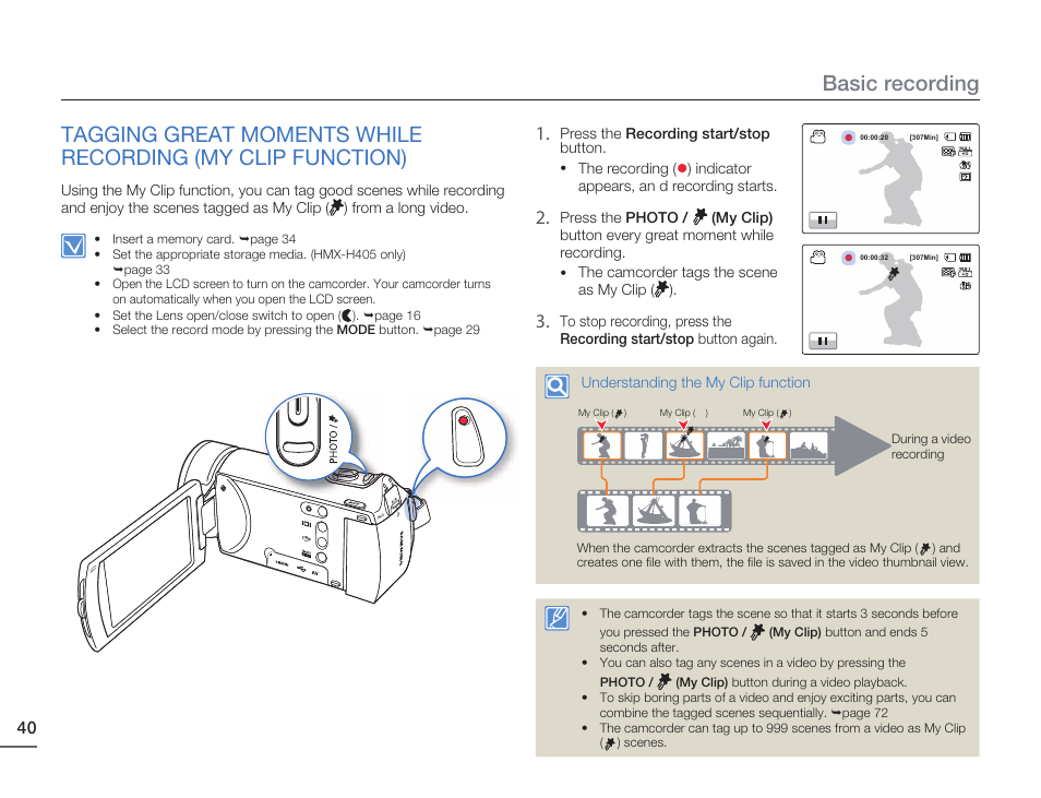 Basic recording | Samsung HMX-H405BP User Manual | Page 40 / 121