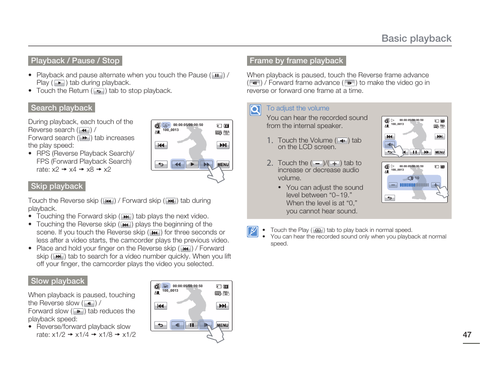 Basic playback | Samsung HMX-H405BP User Manual | Page 47 / 121