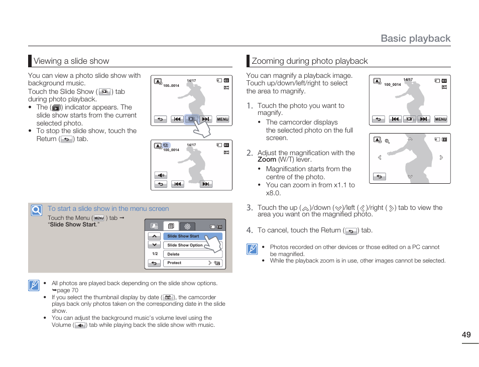 Basic playback | Samsung HMX-H405BP User Manual | Page 49 / 121