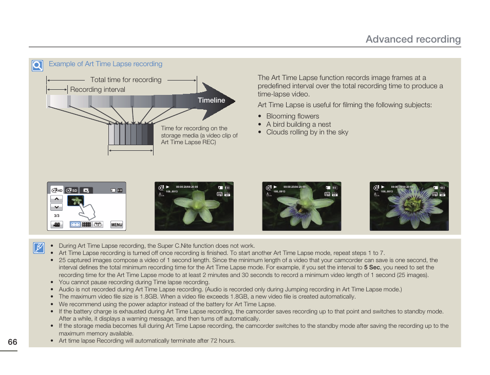 Advanced recording | Samsung HMX-H405BP User Manual | Page 66 / 121