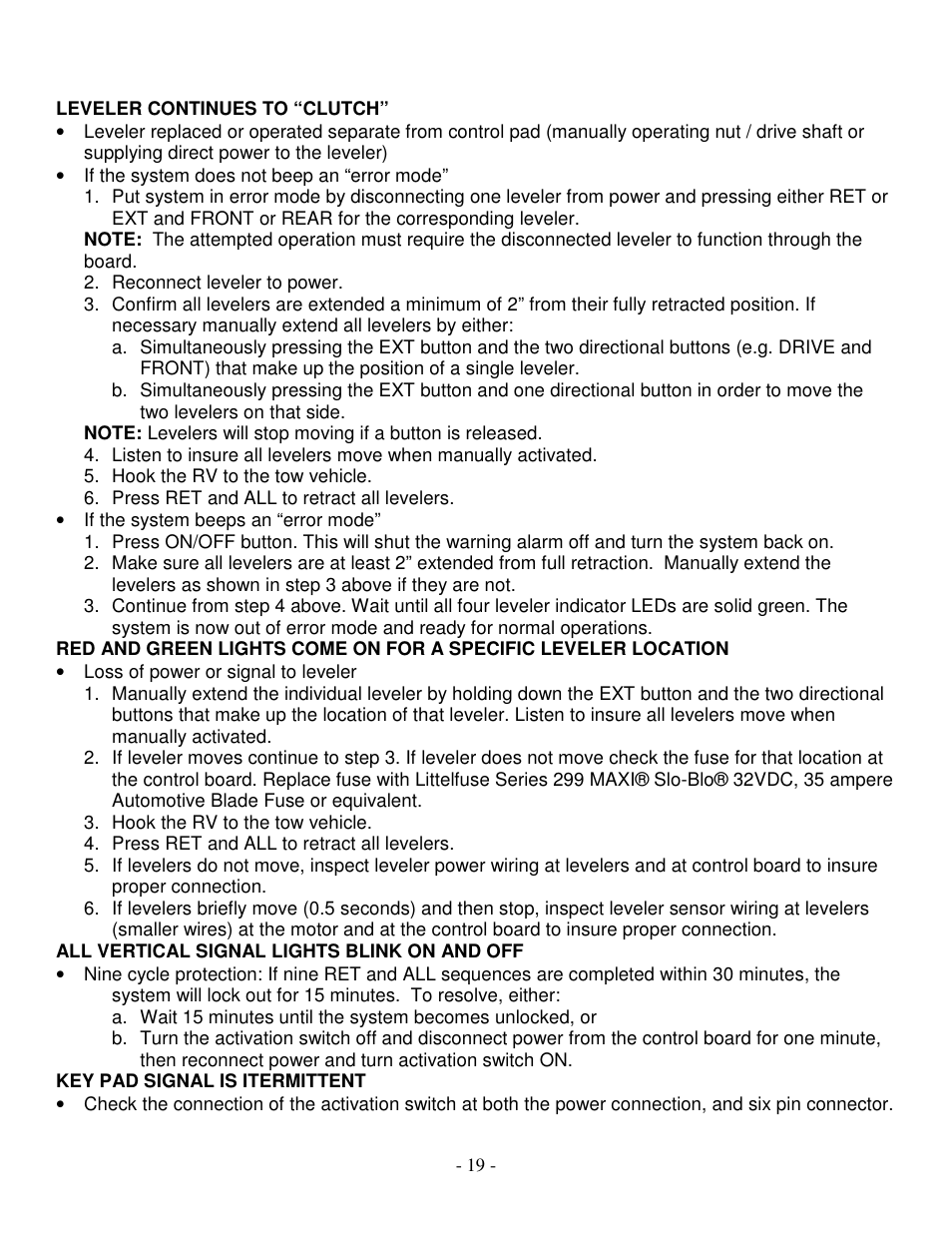 atwood Levelegs 5th Wheel Leveling IOM User Manual | Page 19 / 22