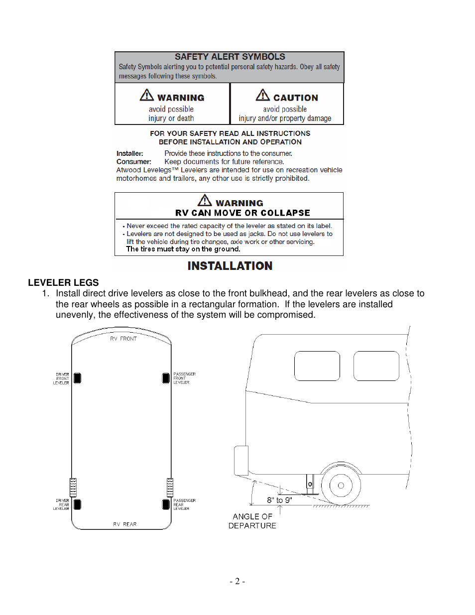 atwood Levelegs 5th Wheel Leveling IOM User Manual | Page 2 / 22