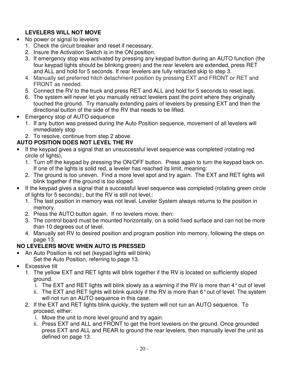 atwood Levelegs 5th Wheel Leveling IOM User Manual | Page 20 / 22