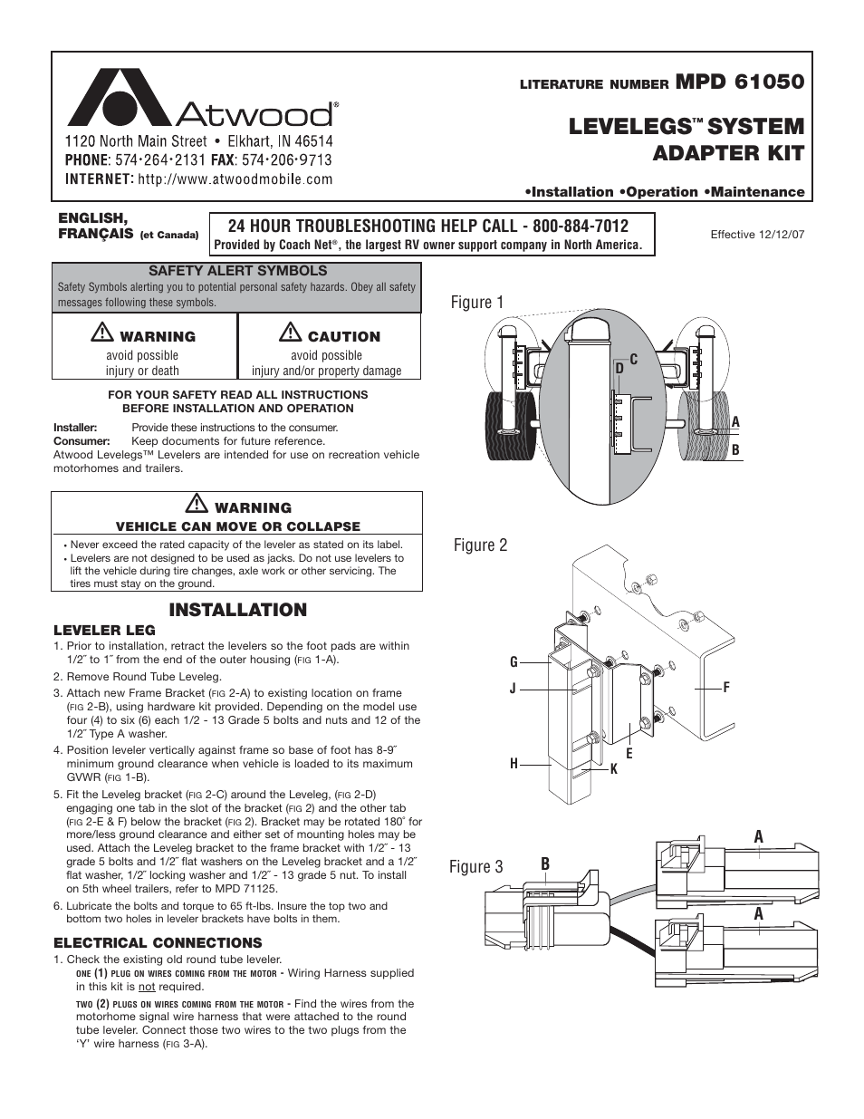 atwood Levelegs System Adapter Kit User Manual | 1 page