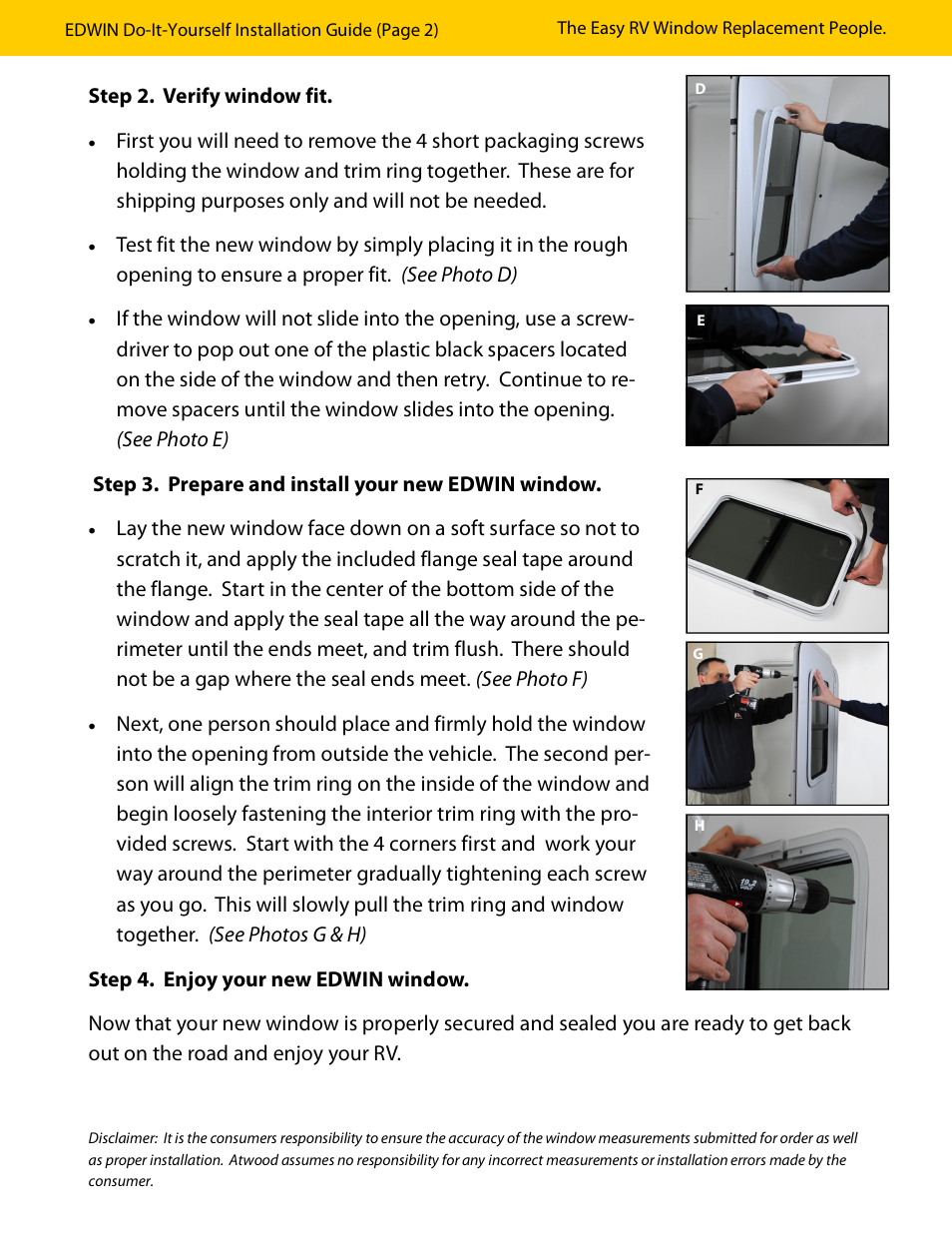 atwood EDWIN RV Entry Door Window User Manual | Page 2 / 2