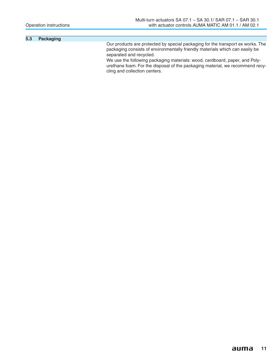 3 packaging | AUMA Electric multi-turn actuators SA 07.1 - 16.1_SAR 07.1 - 16.1 MATIC AM 01.1 - 02.1 User Manual | Page 11 / 64